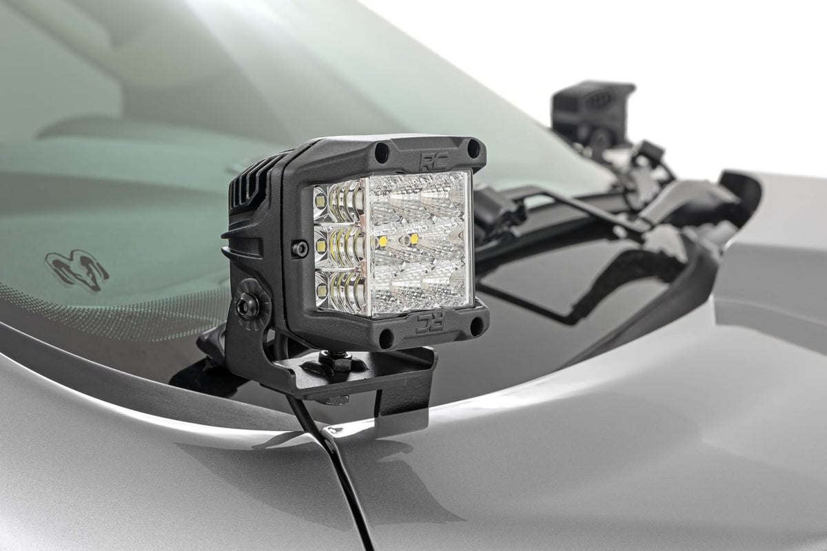 LED Light Kit Ditch Mount 2 Inch Black Pair White DRL Ram 1500 (19-26) Rough Country
