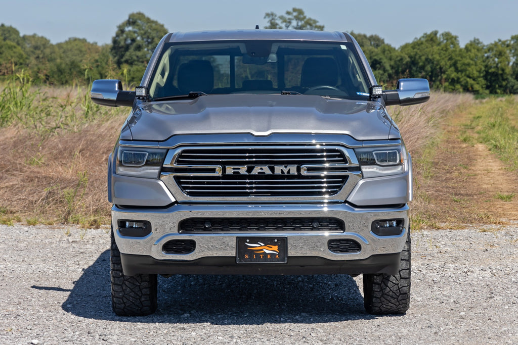 LED Light Kit Ditch Mount 2 Inch Black Pair White DRL Ram 1500 (19-26) Rough Country