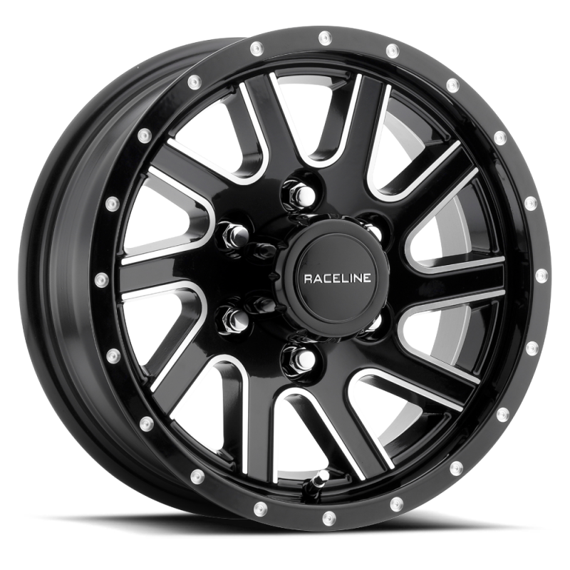 Raceline 820M Twisted 15x6in / 6x139.7 BP / 0mm Offset / 4.25mm Bore - Black & Machined Wheel