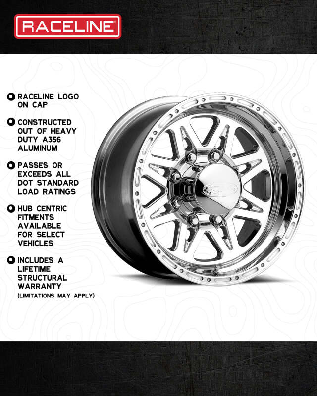 Raceline 888 Renegade 17x9in / 8x165.1 BP / 6mm Offset / 130.81mm Bore - Polished Wheel