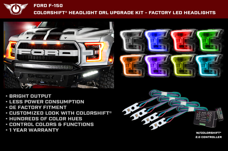 Oracle 15-17 Ford F-150 Headlight DRL Upgrade Kit - ColorSHIFT w/ 2.0 Controller