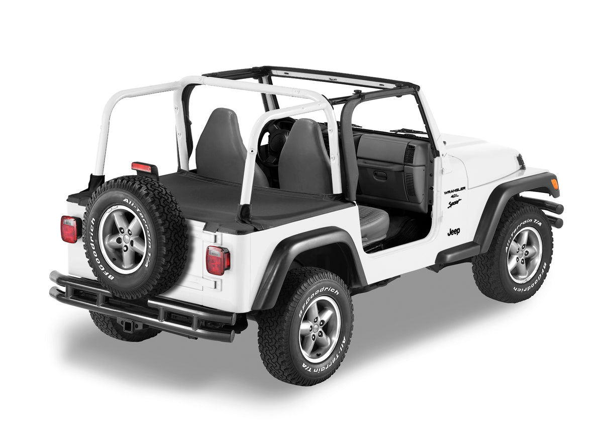 Cargo Deck Covers For Jeep 1992-1995 Wrangler YJ Factory Soft top Bows Folded Down No Belt Rail Channels Black Denim Bestop