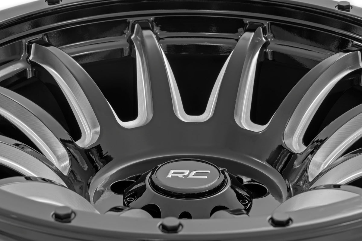 90 Series Wheel One-Piece Gloss Black w/machined spokes 20x9 Rough Country