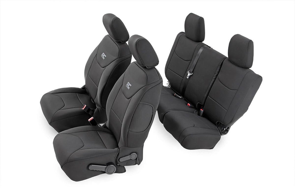 Seat Covers Front and Rear 4-Door Jeep Wrangler Unlimited 4WD (13-18) Rough Country
