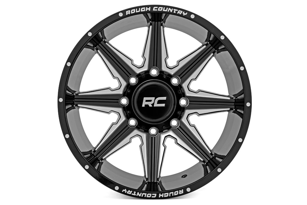 91 Series Milled One-Piece Gloss Black 22x12 6x5.5 -44mm Rough Country