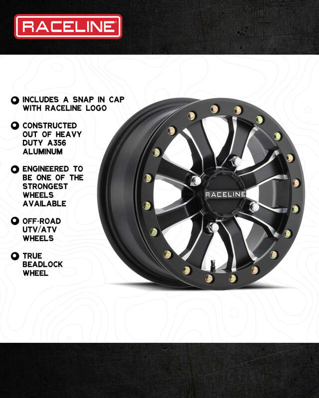 Raceline A71MB Mamba 15x6in/4x137 BP/40mm Offset/110.18mm Bore - Black & Machined Beadlock Wheel