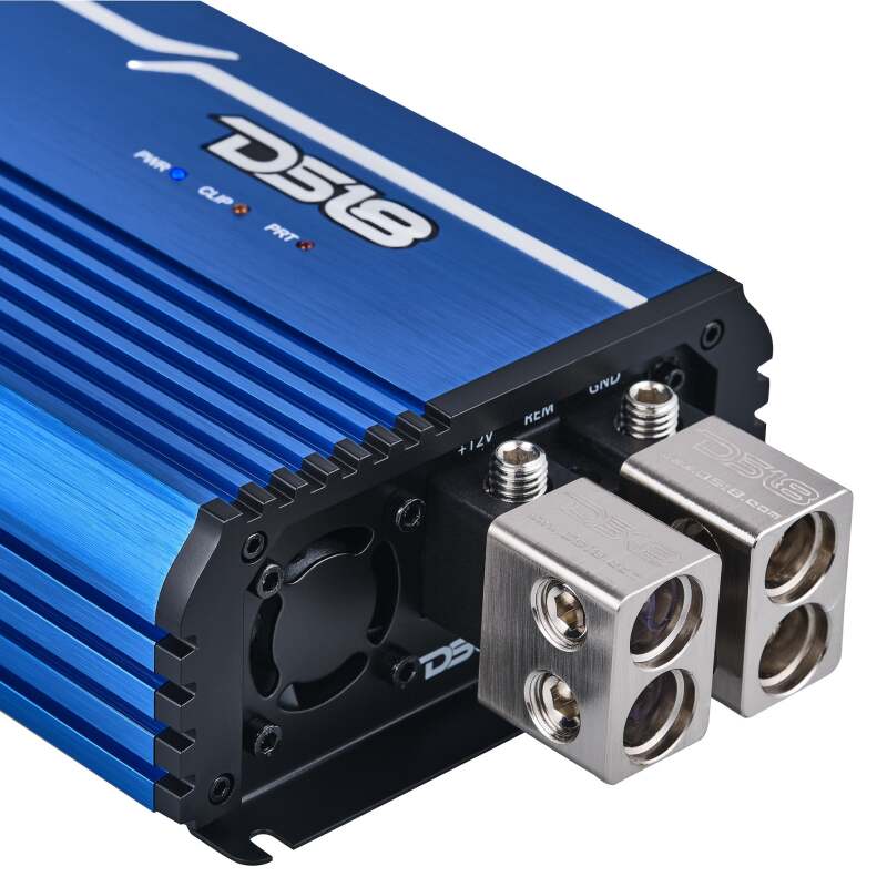 DS18 1-Channel Amp Class D Full-Range Monoblock 5000 Watts RMS/1ohm DPIV1/0 Terminals Included Blue