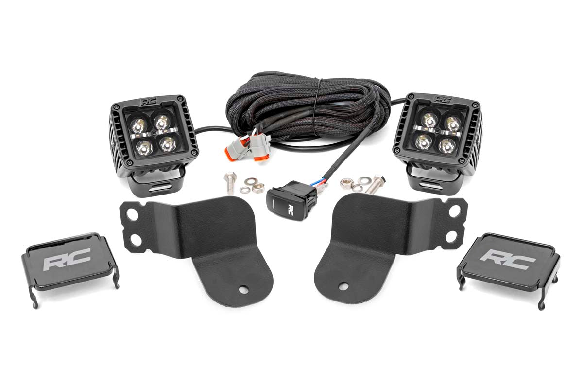 LED Light Kit Cage Mount 2 Inch Black Pair White DRL Polaris General XP 4 1000 Rough Country