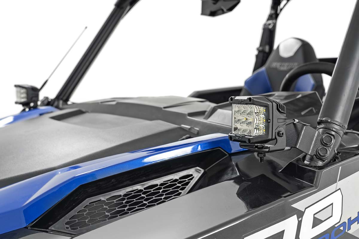 LED Light Kit Cage Mount 2 Inch Black Pair White DRL Polaris General XP 4 1000 Rough Country