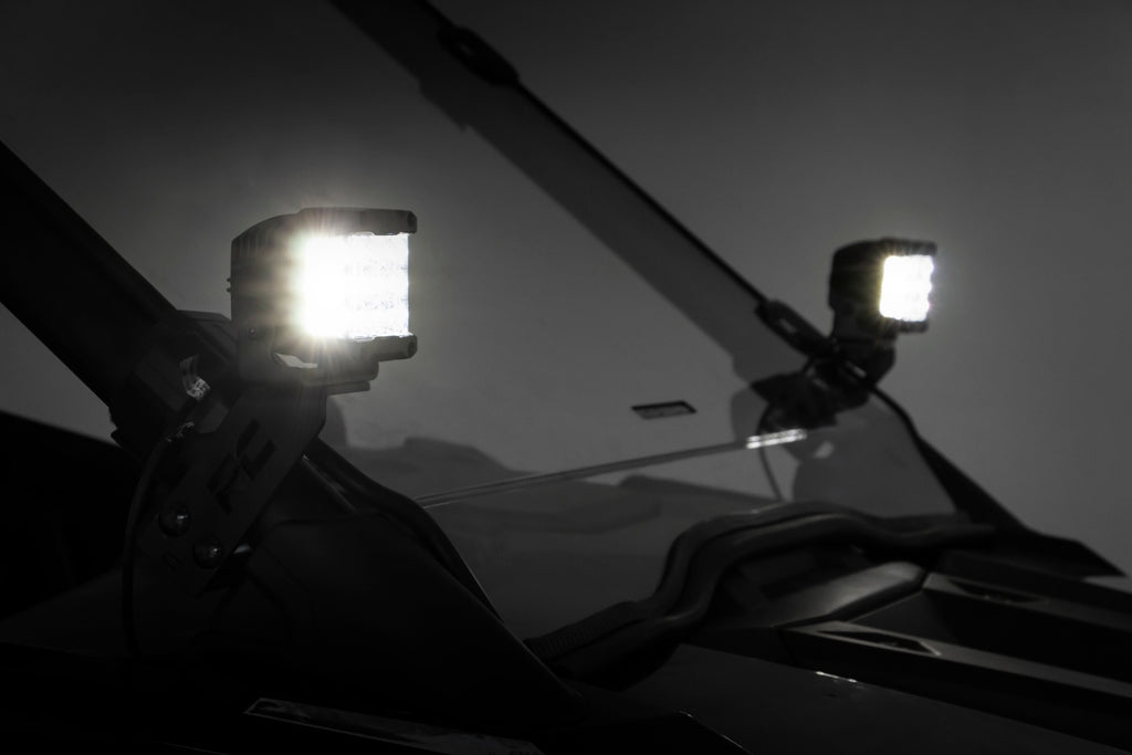 LED Light Kit A Pillar Mount 2 Inch Black Pair Amber DRL Polaris RZR PRO XP Rough Country