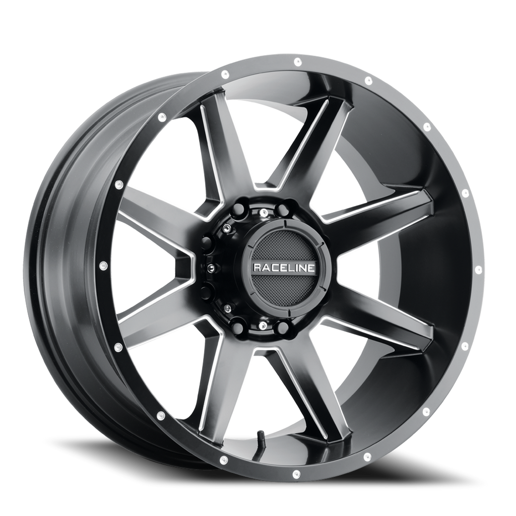 Aluminum Wheels 20x9 Stryker 954M Milled-Dimples Satin Black 18 Offset 8 on 180 Bolt Pattern 124.2 Bore Raceline