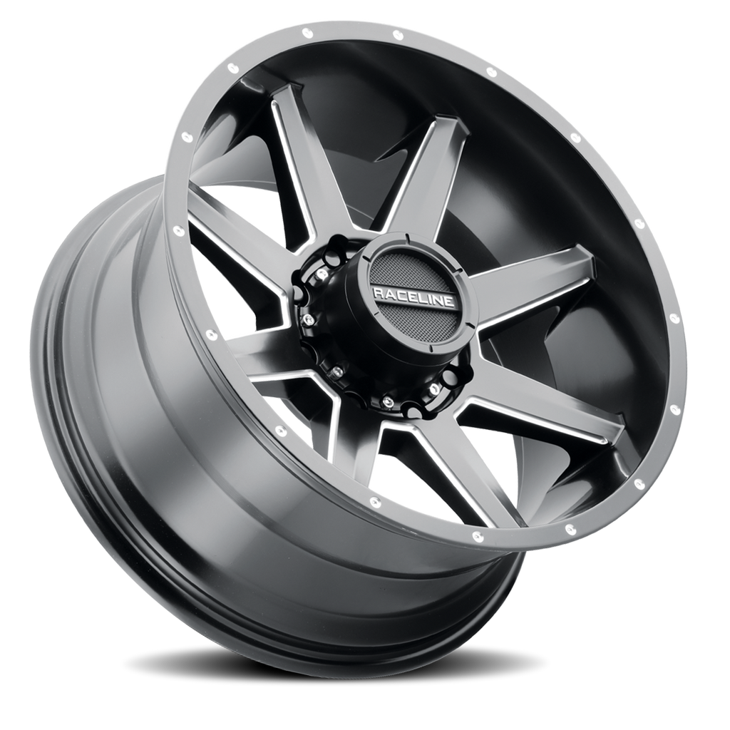 Aluminum Wheels 20x9 Stryker 954M Milled-Dimples Satin Black 18 Offset 8 on 180 Bolt Pattern 124.2 Bore Raceline