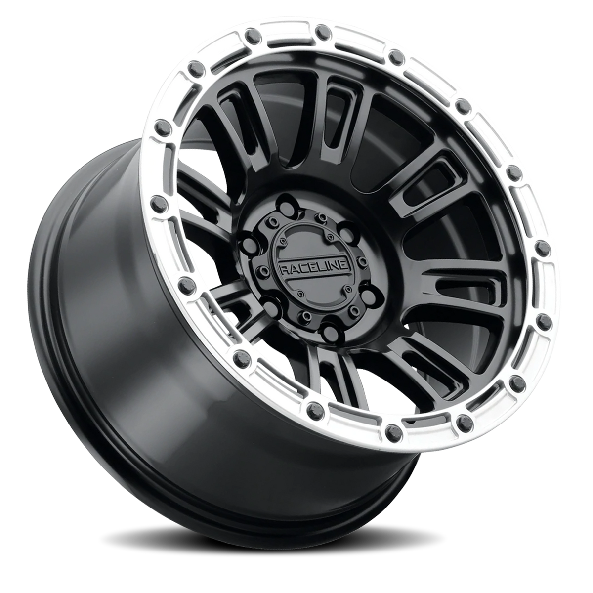 Aluminum Wheels 17x9 Compass 956BS Satin Black Silver Ring -12 Offset 6 on 139.7 Bolt Pattern 106.1 Bore Raceline