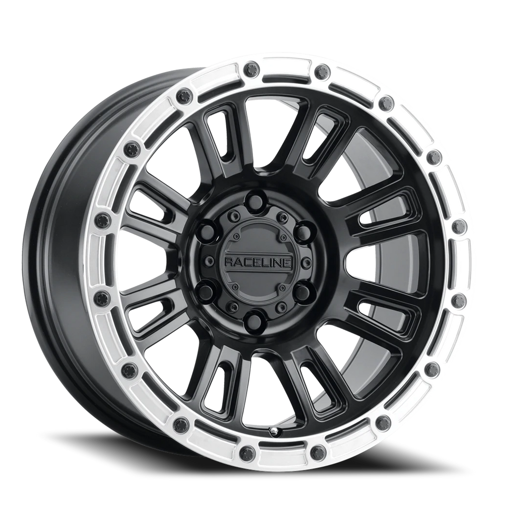 Aluminum Wheels 18x9 Compass 956BS Satin Black Silver Ring 18 Offset 6 on 139.7 Bolt Pattern 106.1 Bore Raceline