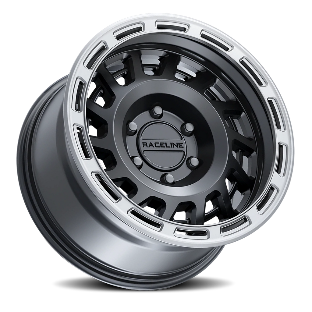 Aluminum Wheels 18x9 Halo 957BS Satin Black Silver Ring 18 Offset 6 on 139.7 Bolt Pattern 106.1 Bore Raceline