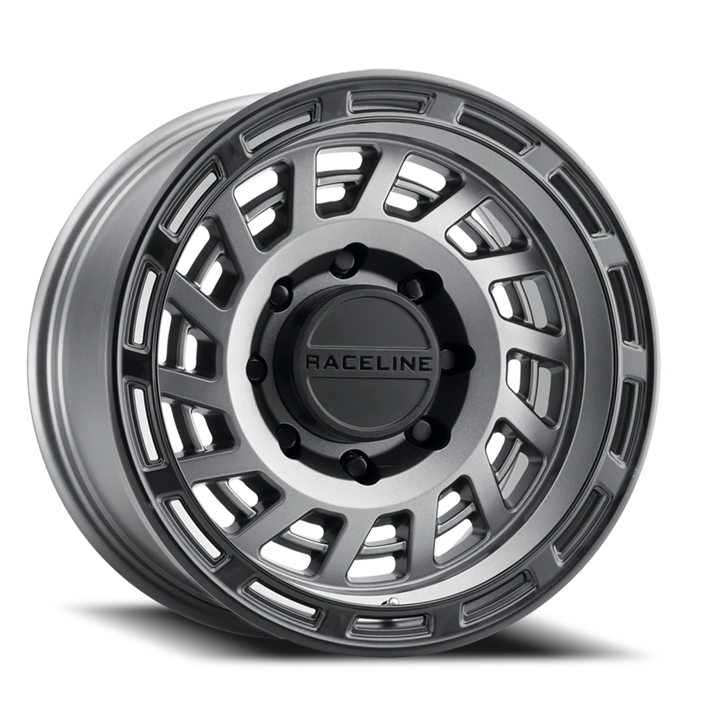 Aluminum Wheels 17x8.5 Halo 957GB Gunmetal Gray Black Ring 0 Offset 6 on 139.7 Bolt Pattern 106.1 Bore Raceline