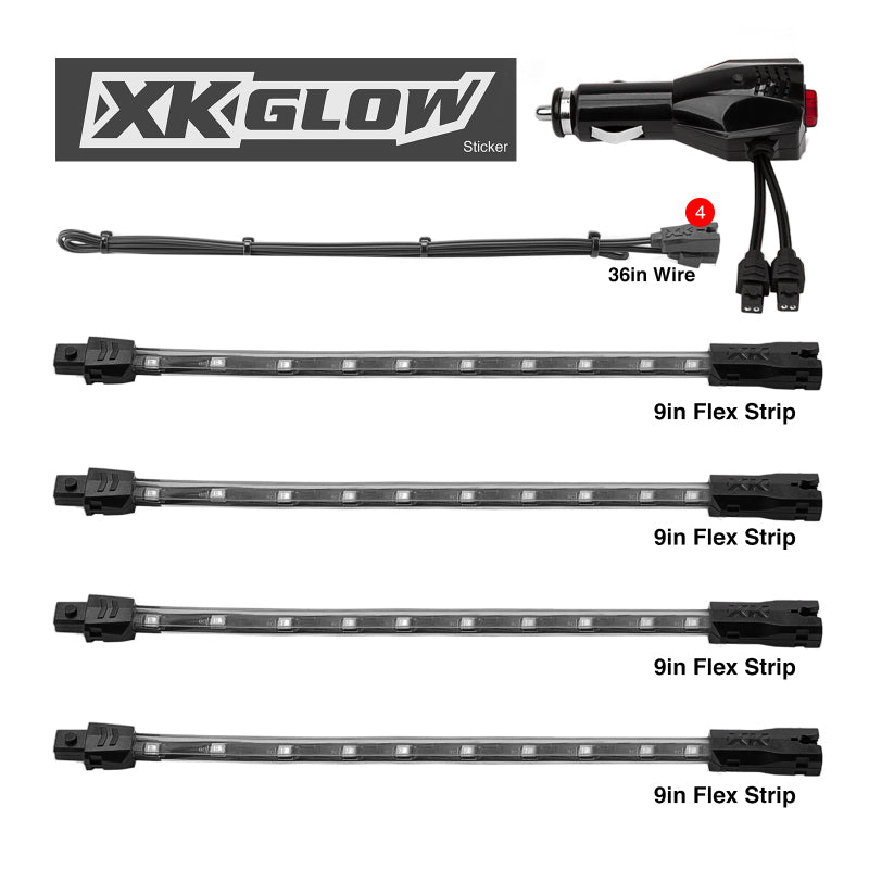 XK Glow Single Color XKGLOW UnderglowLED Accent Light Car/Truck Kit White - 4x8In