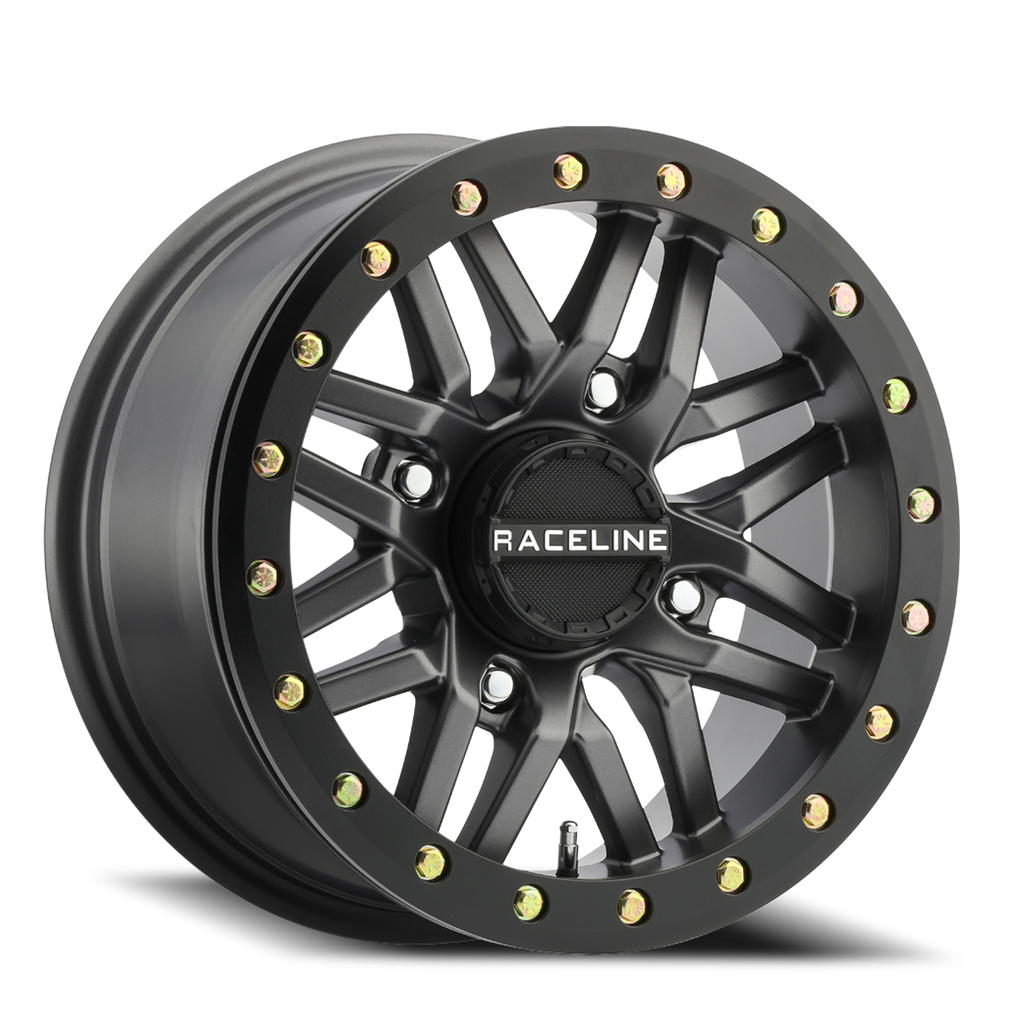 Aluminum Wheels 14x7 Ryno Beadlock UTV A91G Matte Dark Gunmetal Grey 10 Offset 4 on 137 Bolt Pattern 113.9 Bore Raceline