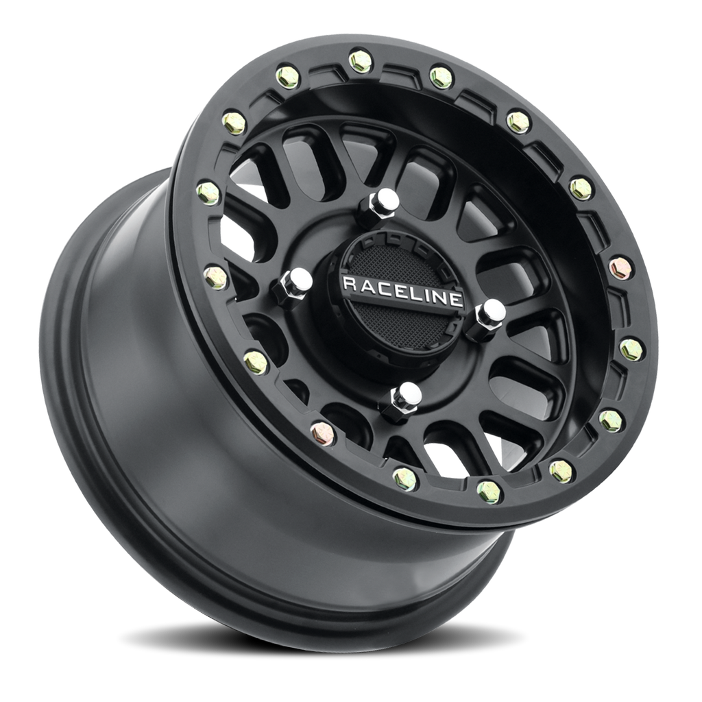 Aluminum Wheels 15x6 Podium Beadlock UTV A93B Satin Black 40 Offset 4 on 156 Bolt Pattern Raceline