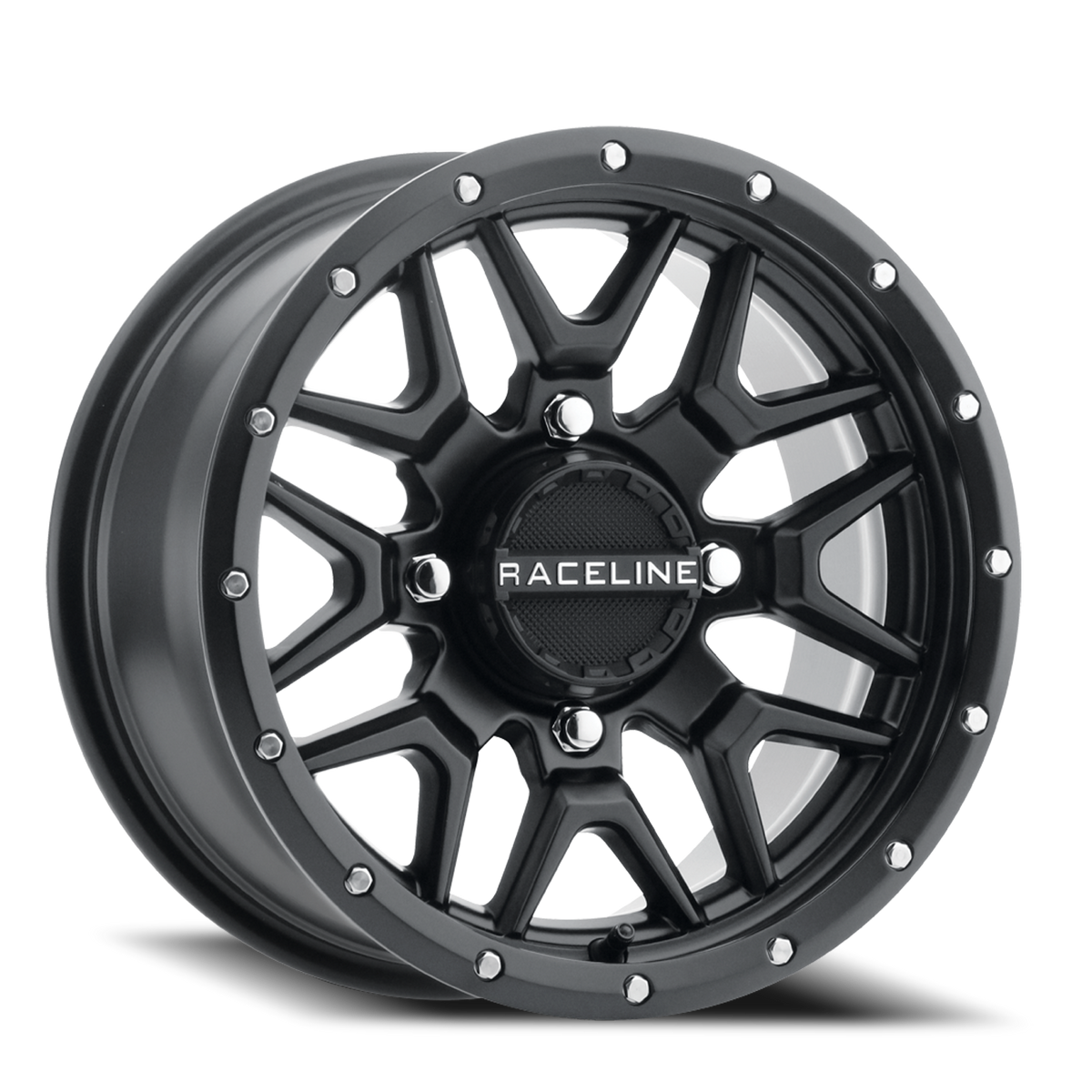 Aluminum Wheels 14x7 Krank Simulated Beadlock UTV A94B Satin Black 10 Offset 4 on 137 Bolt Pattern Raceline