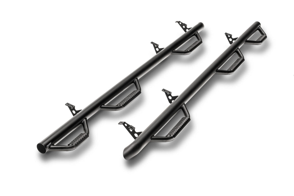 Nerf Step Bar Wheel-to-Wheel with Bed Access (3 Steps per Side) 3 Inch Main Tube Diameter 2007-2013 Chevy Silverado/GMC Sierra 5' 9 Inch Bed Crew Cab Textured Black N Fab