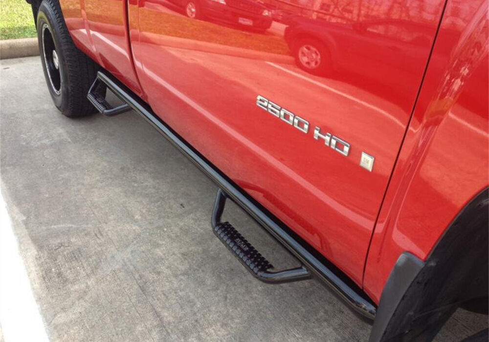Nerf Step Bar Wheel-to-Wheel with Bed Access (2 Steps per Side) 3 Inch Main Tube Diameter 2011-2014 Chevy Silverado/GMC Sierra 2500 HD/3500 HD 8' Bed Regular Cab Textured Black N Fab