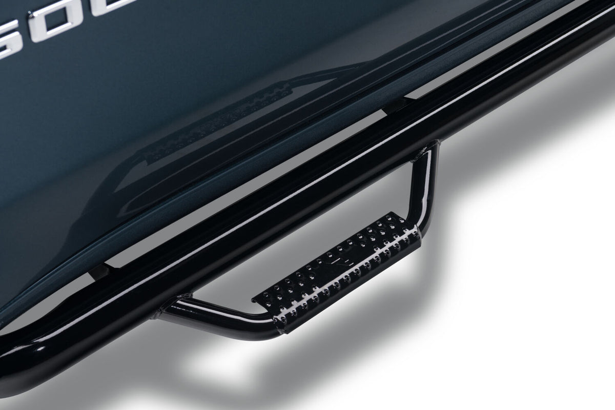 Nerf Step Bar Cab Length (2 Steps per Side) 2017-2019 Chevy Silverado/GMC Sierra 2500 HD/3500 HD Crew Cab Gloss Black Works with DEF Tank NFab