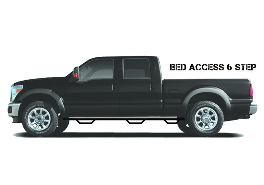 Nerf Step Bar Wheel-to-Wheel with Bed Access (3 Steps per Side) 3 Inch Main Tube Diameter 2017-2019 Chevy Silverado/GMC Sierra 2500 HD/3500 HD 6' 6 Inch Bed Double Cab with Single Rear Wheels Gloss Black Works with DEF Tank N Fab