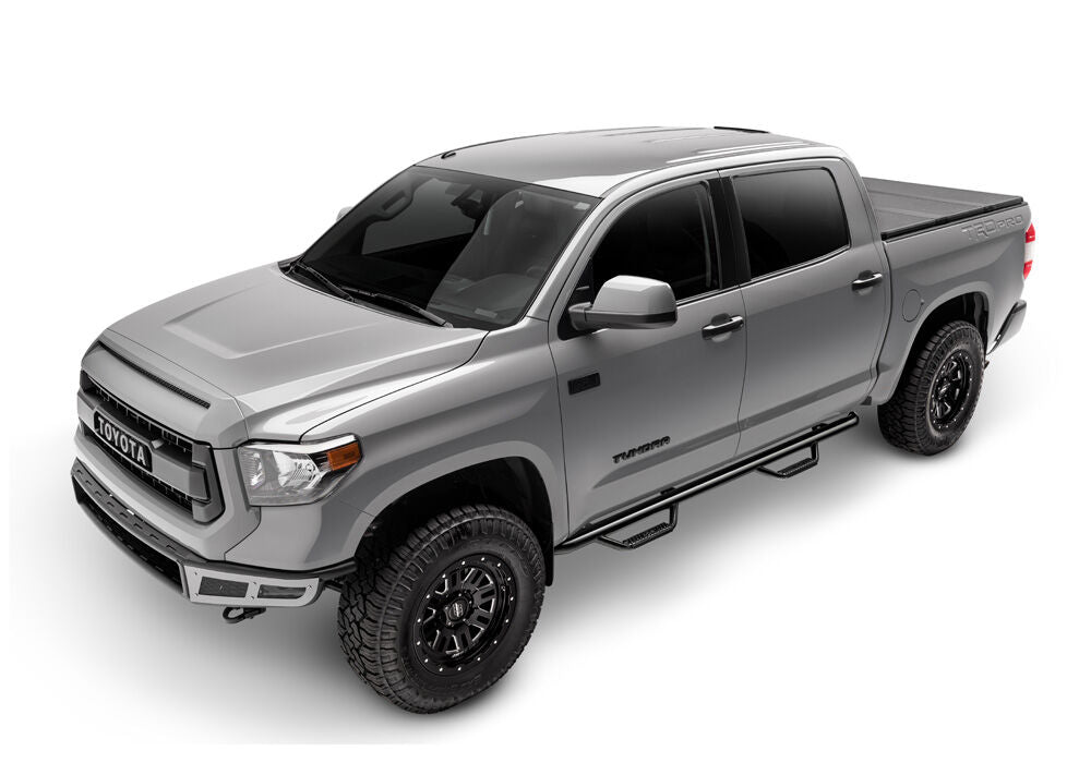 Nerf Step Bar Wheel-to-Wheel without Bed Access (2 Steps per Side) 3 Inch Main Tube Diameter 2017-2019 Chevy Silverado/GMC Sierra 2500 HD/3500 HD 6' 6 Inch Bed Crew Cab with Single Rear Wheels Gloss Black Works with DEF Tank N Fab