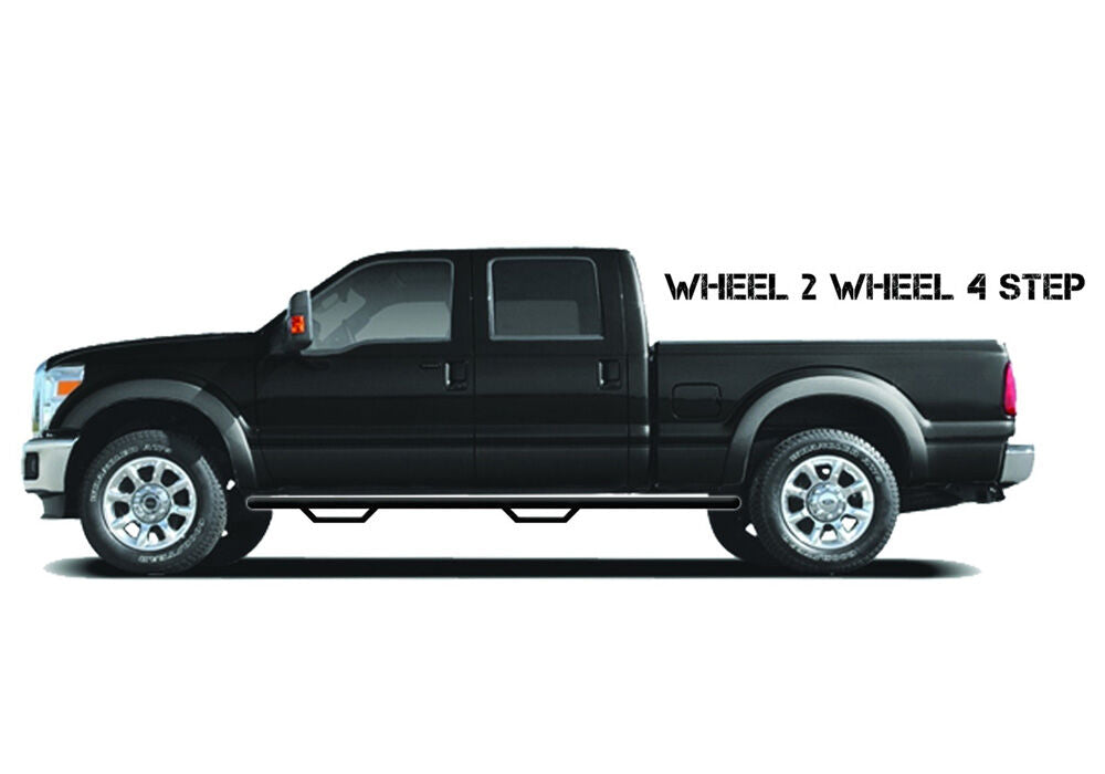Nerf Step Bar Wheel-to-Wheel without Bed Access (2 Steps per Side) 3 Inch Main Tube Diameter 2017-2019 Chevy Silverado/GMC Sierra 2500 HD/3500 HD 6' 6 Inch Bed Crew Cab with Single Rear Wheels Gloss Black Works with DEF Tank N Fab