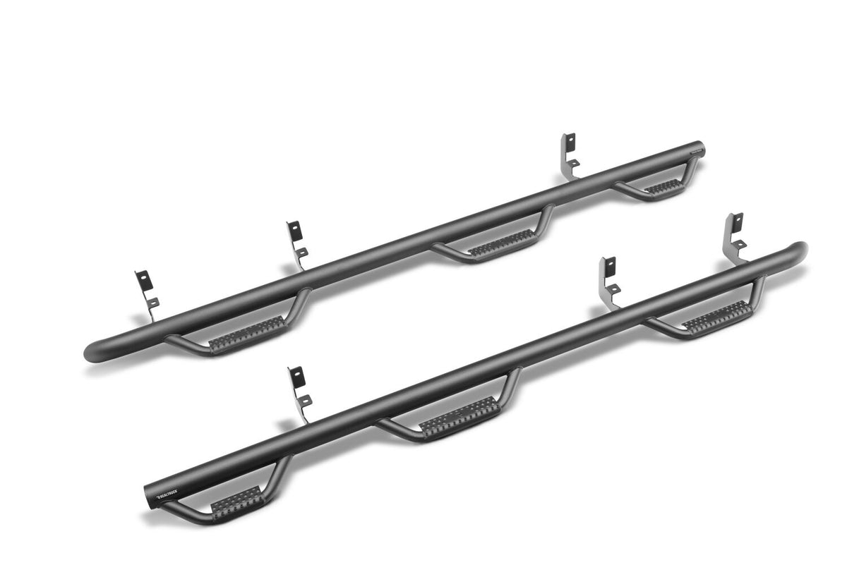 Nerf Step Bar Wheel-to-Wheel with Bed Access (3 Steps per Side) 3 Inch Main Tube Diameter 2019 (New Body Style)-2026 Chevy Silverado/GMC Sierra 5' 9 Inch Bed Crew Cab Textured Black N Fab