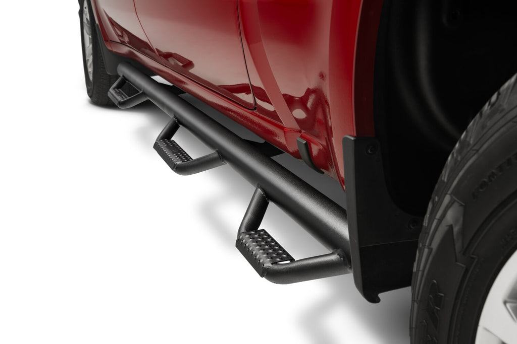 Nerf Step Bar Wheel-to-Wheel with Bed Access (3 Steps per Side) 3 Inch Main Tube Diameter 2019 (New Body Style)-2026 Chevy Silverado/GMC Sierra 5' 9 Inch Bed Crew Cab Textured Black N Fab