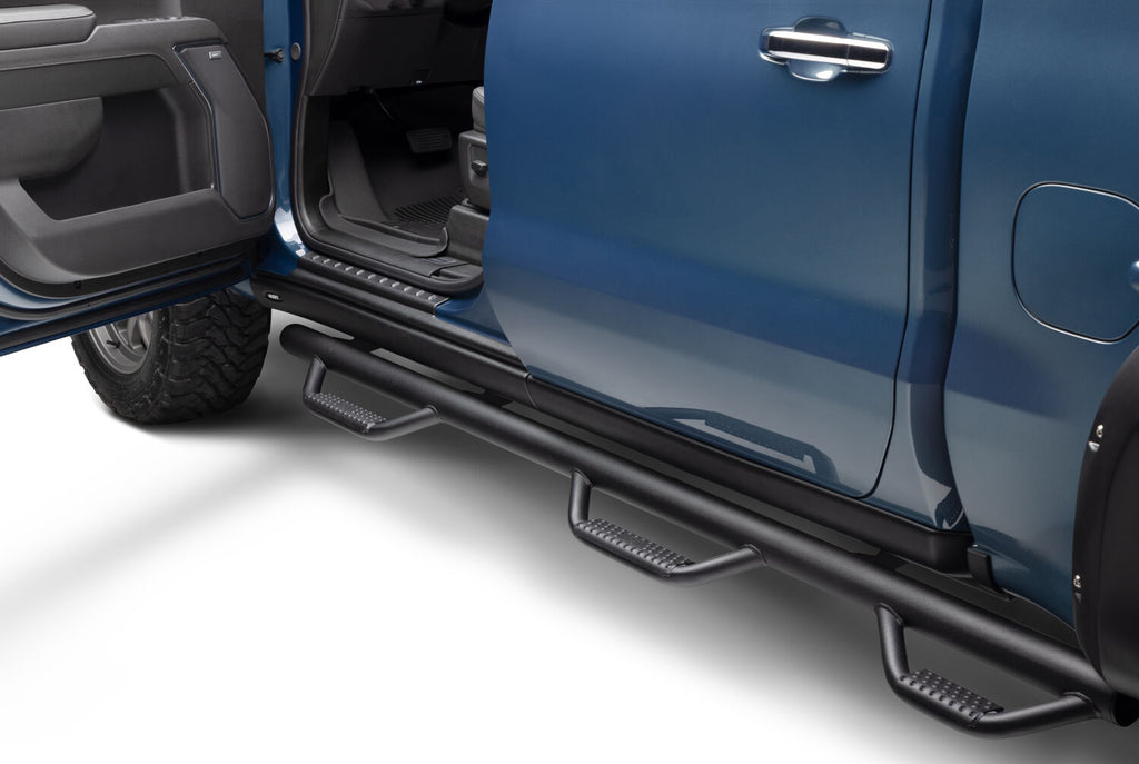 Nerf Step Bar Wheel-to-Wheel with Bed Access (3 Steps per Side) 3 Inch Main Tube Diameter 2019 (New Body Style)-2026 Chevy Silverado/GMC Sierra 5' 9 Inch Bed Crew Cab Textured Black N Fab
