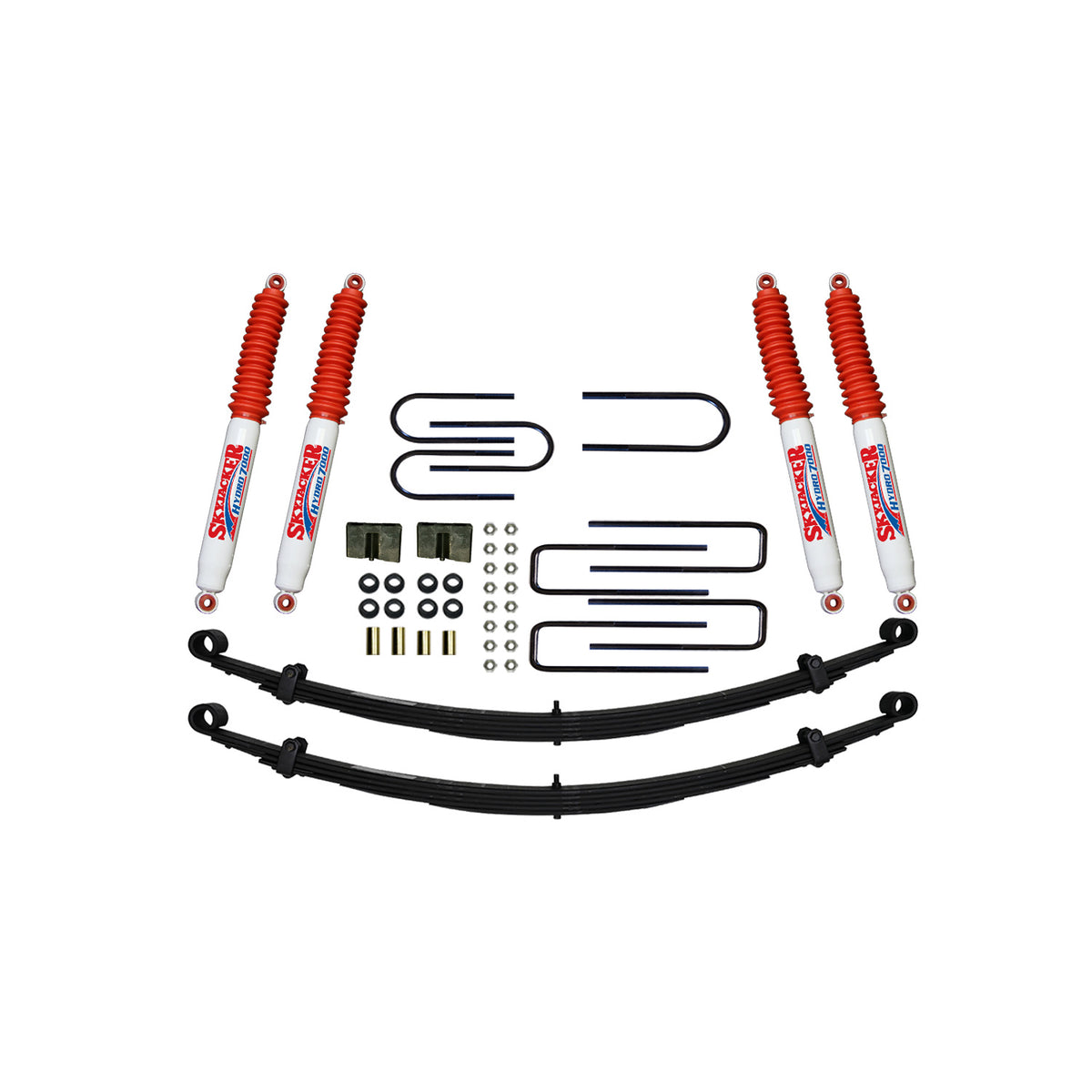 Suspension Lift Kit w/Shock 4 Inch Lift Incl. Front Leaf Springs Front/Rear U Bolt Kits Bushing Kits Rear Block Skyjacker