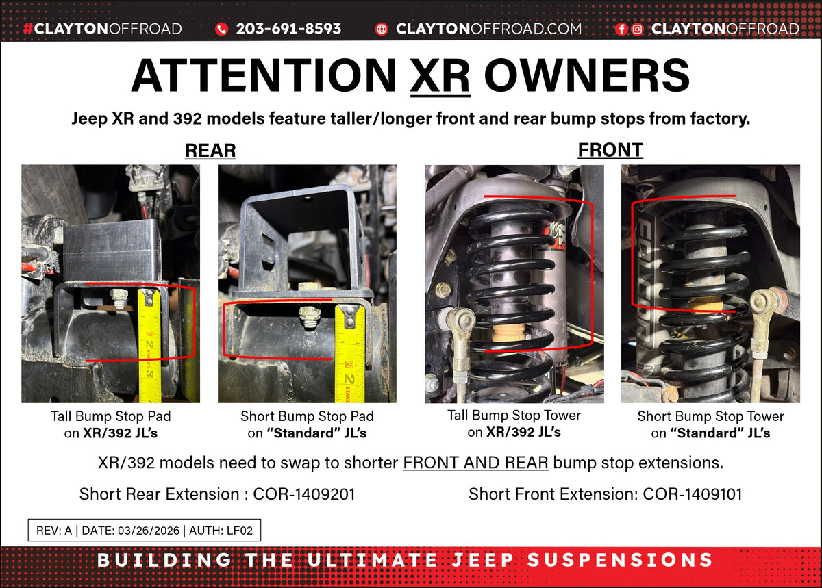 Jeep Wrangler 1-2 Inch Tall Rear Bump Stops 2018-Present Jeep Wrangler JL Clayton Off Road