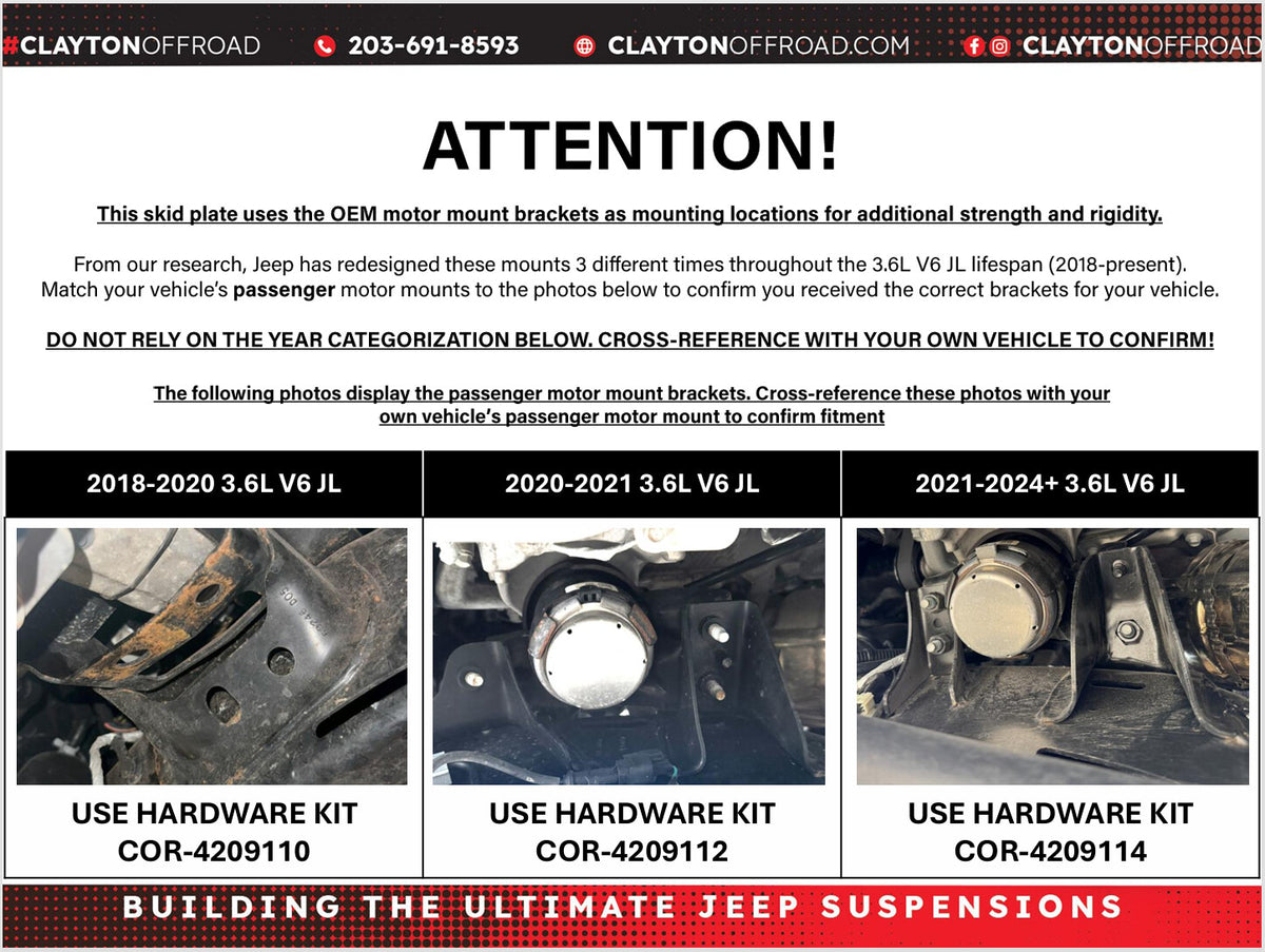 Jeep Wrangler 3.6L Engine Skid Plate Hardware (2021+, JL)