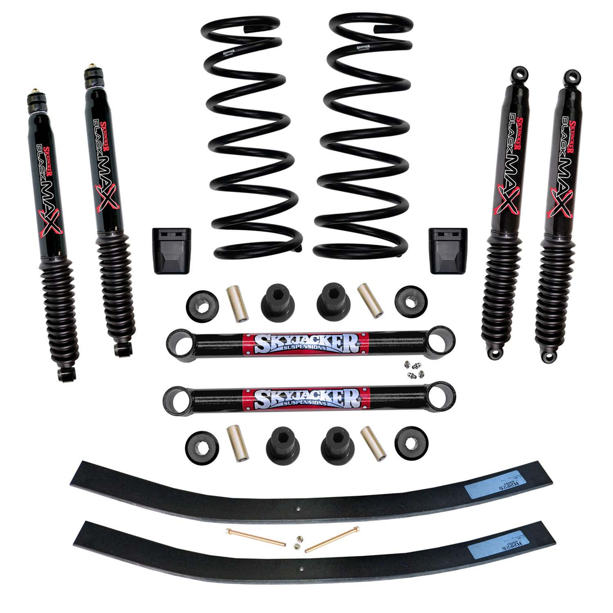 Suspension Lift Kit w/Shock Black MAX Shocks 3 Inch Lift Incl. Front Coil Springs Rear Add-A-Leafs U Bolt Kit Lower Links Bump