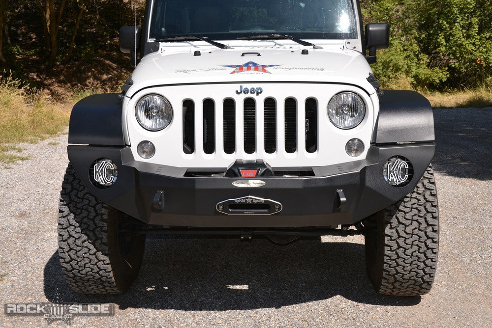 Jeep JK Full Front Bumper For 07-18 Wrangler JK With Winch Plate No Bull Bar Black Powdercoated Rigid Series Rock Slide Engineer