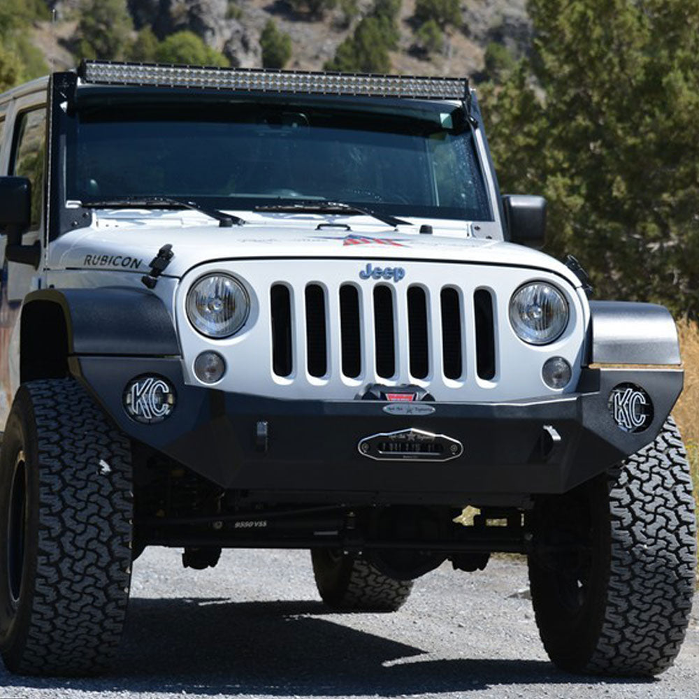 Jeep JK Full Front Bumper For 07-18 Wrangler JK With Winch Plate No Bull Bar Black Powdercoated Rigid Series Rock Slide Engineer