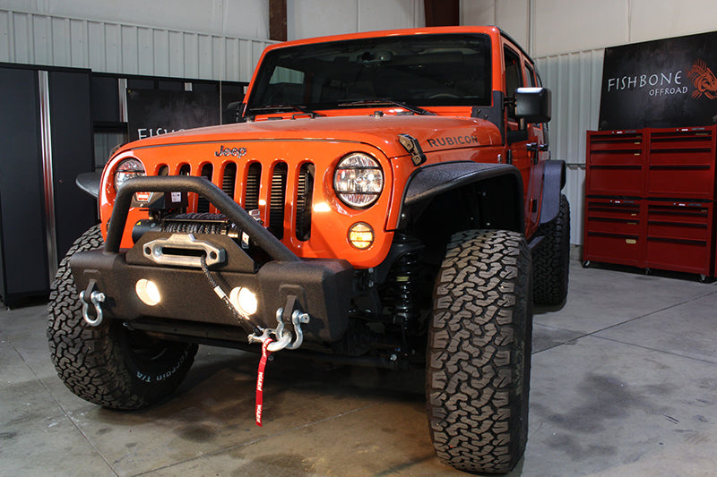 Jeep JK Stubby Bumper W/Tube Guard 07-17 Wranger JK Black Texured Powercoated Fishbone Offroad