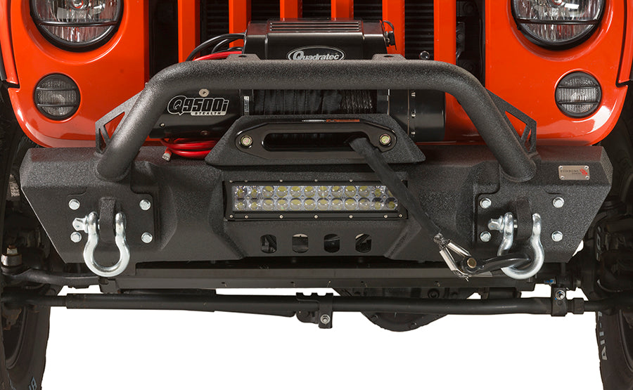 Jeep JK Front Stubby Winch Bumper W/Tube Guard 07-17 Wranger JK Black Texured Powercoated Fishbone Offroad