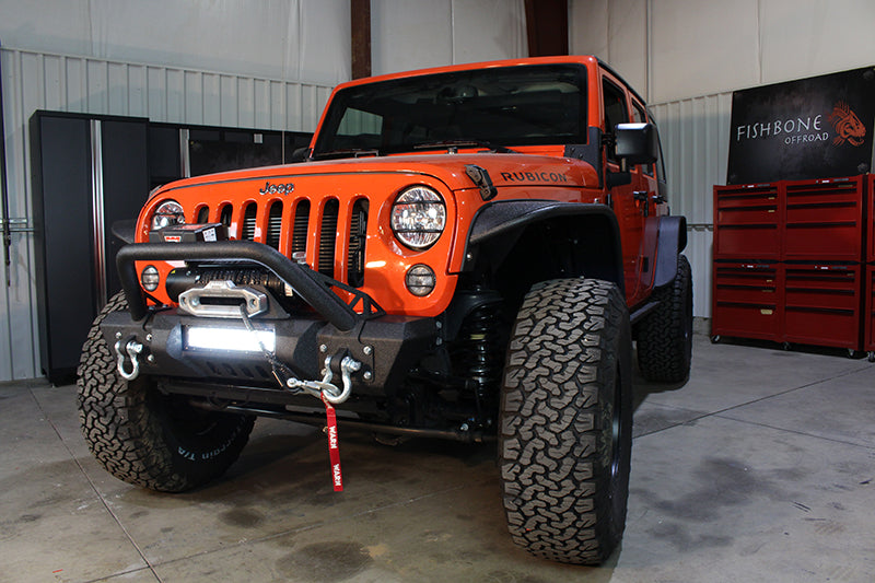 Jeep JK Front Stubby Winch Bumper W/Tube Guard 07-17 Wranger JK Black Texured Powercoated Fishbone Offroad