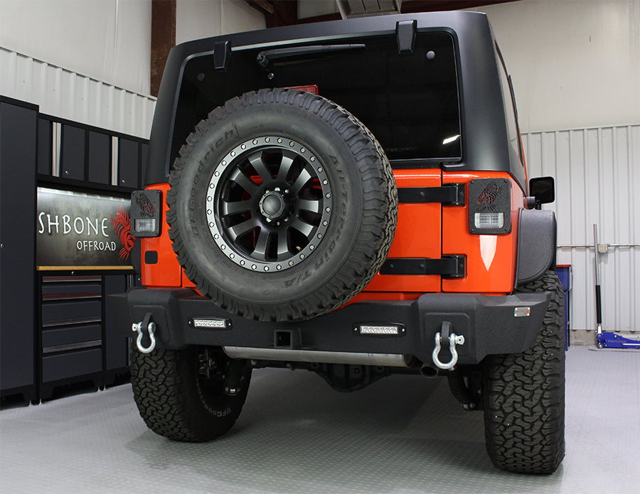 Jeep JK Rear Bumper W/LED's 07-17 Wrangler JK Rubicon and Unlimited Steel Black Textured Powdercoat Fishbone Offroad