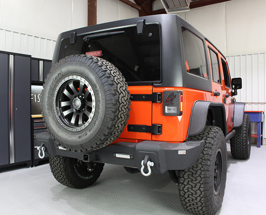 Jeep JK Rear Bumper W/LED's 07-17 Wrangler JK Rubicon and Unlimited Steel Black Textured Powdercoat Fishbone Offroad
