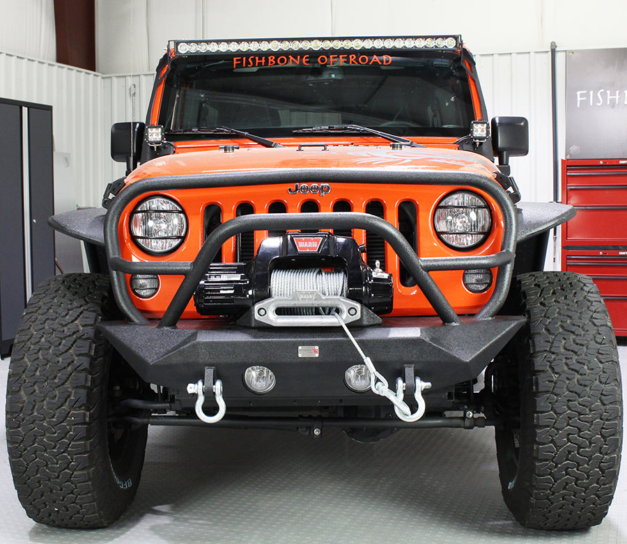 Jeep JK Front Winch Bumper W/Grille Guard 07-17 Wrangler JK Manowar Series Fishbone Offroad