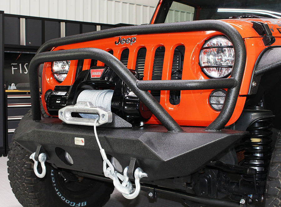 Jeep JK Front Winch Bumper W/Grille Guard 07-17 Wrangler JK Manowar Series Fishbone Offroad
