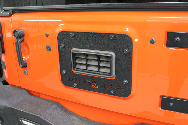 Jeep JK Tailgate Plate 07-17 Wrangler JK Aluminum Black Textured Powercoat Fishbone Offroad