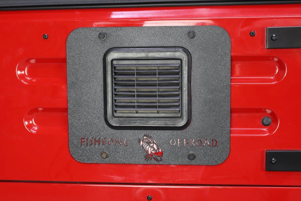 Jeep TJ Tailgate Plate 97-06 Wrangler TJ Black Textured Powercoat Aluminum Fishbone Offroad