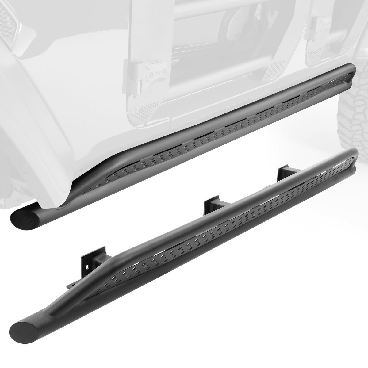 Frame Mounted Steel Rock Sliders Textured Black 18-Up Jeep Wrangler JL 4 Door Go Rhino