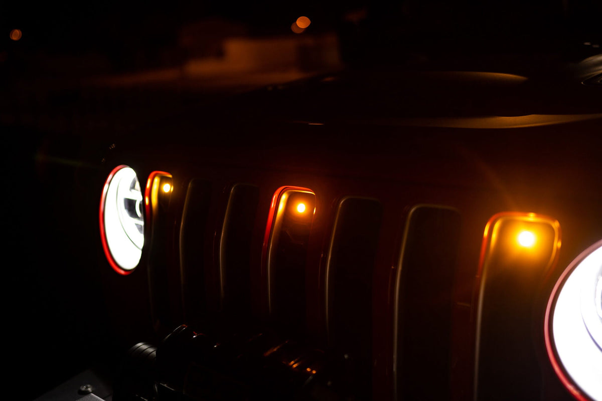 2018 2025 Jeep Wrangler JL JLU Gladiator JT Amber Grille Lights DV8 Offroad